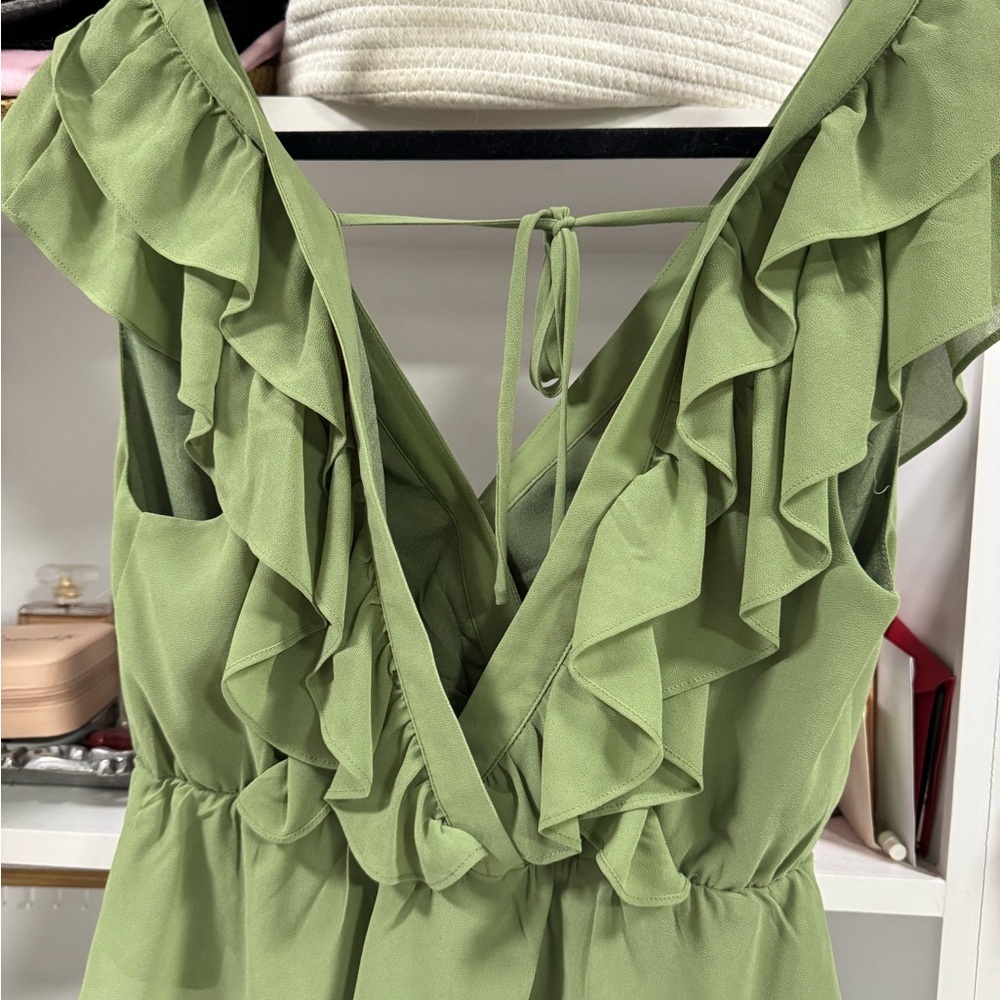 Green Ruffled V-Neck Top - Picture 2 of 3